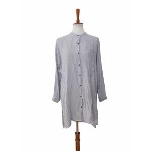 Soft Surroundings Striped Button Front Tunic Shirt Long Sleeve Blue White XS